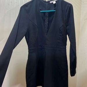 Cutest black, long sleeve, deep neck, romper